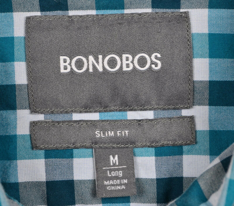 Bonobos Men's Sz Medium Long Slim Teal Blue Plaid Check Long Sleeve Shirt