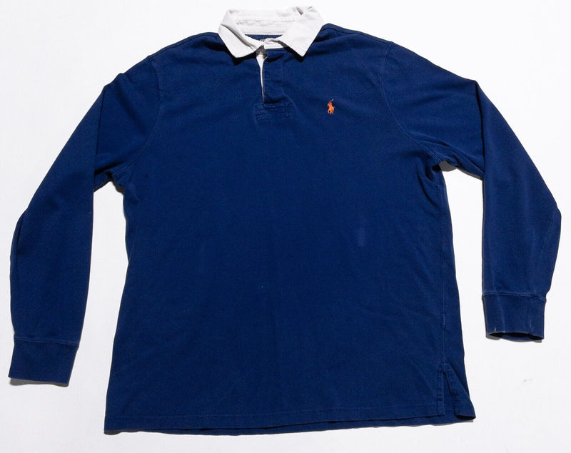 Polo Ralph Lauren Rugby Shirt Men's Large Polo Long Sleeve Blue 90s Vintage Pony