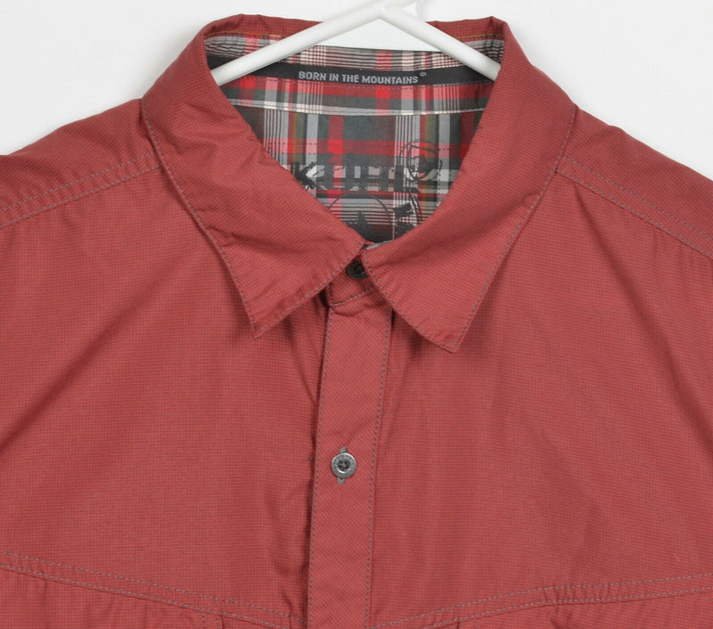 Kuhl Eluxur Men's Large Red Microcheck Hiking Travel S/S Button-Front Shirt