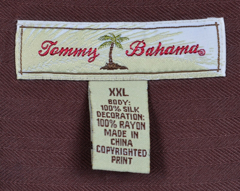 Tommy Bahama Men's 2XL 100% Silk Poker Pirate Brown Embroidered Hawaiian Shirt