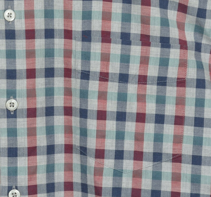 Billy Reid Men's Large Standard Cut Gray Blue Red Check Button-Front Shirt