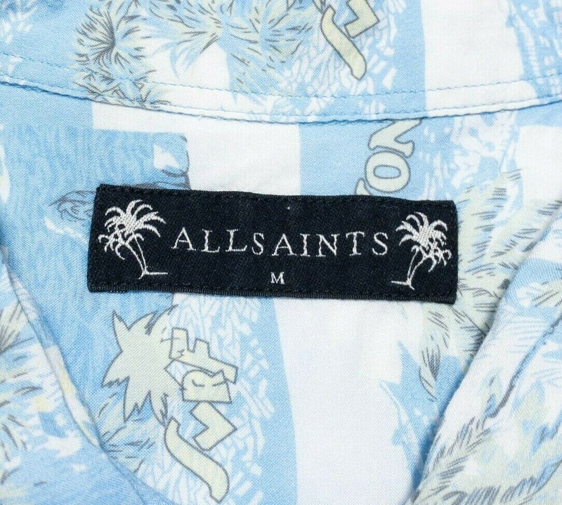 AllSaints Sayonara Shirt Men's Medium Blue Camp Collar Viscose Surf Palm Floral