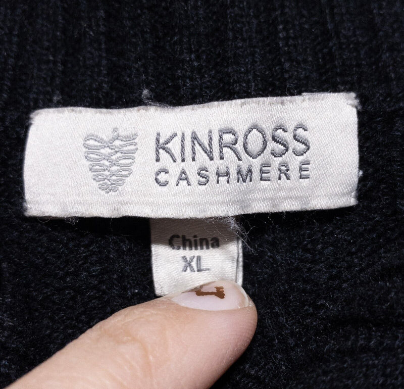 Kinross Cashmere Sweater Women's XL Full Zip Ribbed High Neck Knit Solid Black