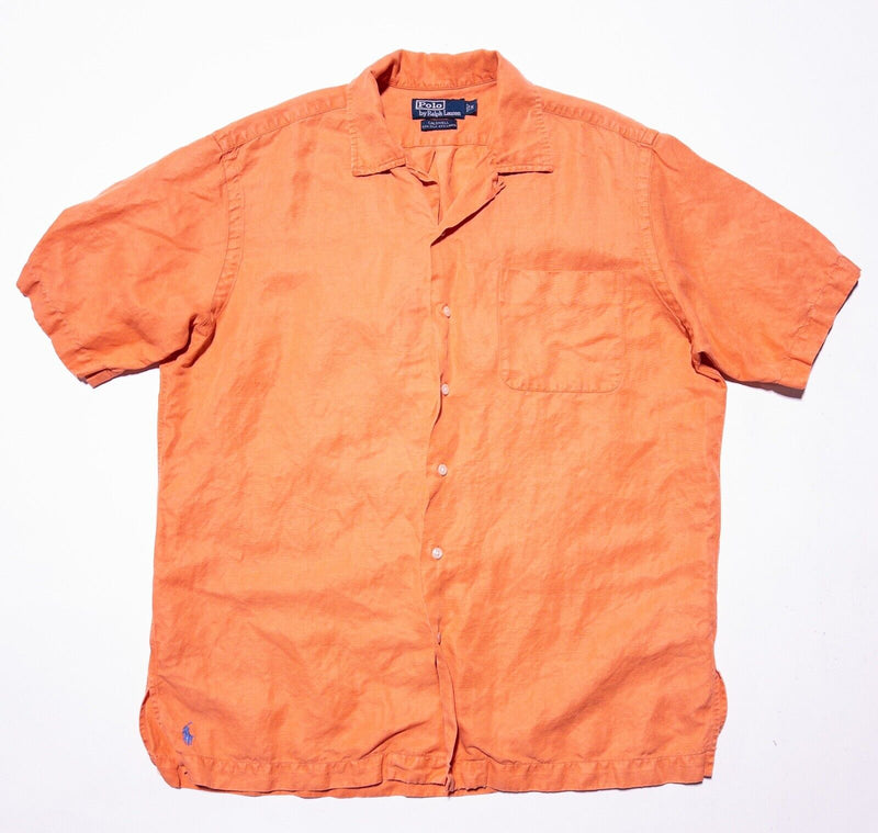 Polo Ralph Lauren Silk Linen Shirt Medium Men's Orange Caldwell Loop Collar Camp