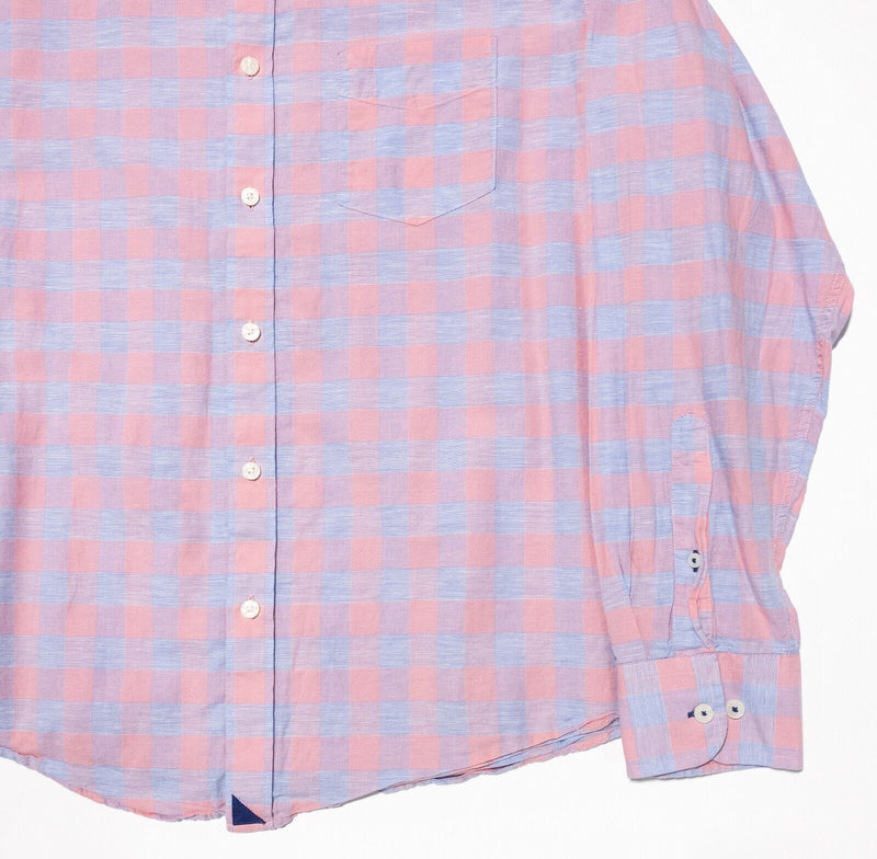 UNTUCKit Linen Shirt Men's XL Peach Pink Blue Check Long Sleeve Button-Front