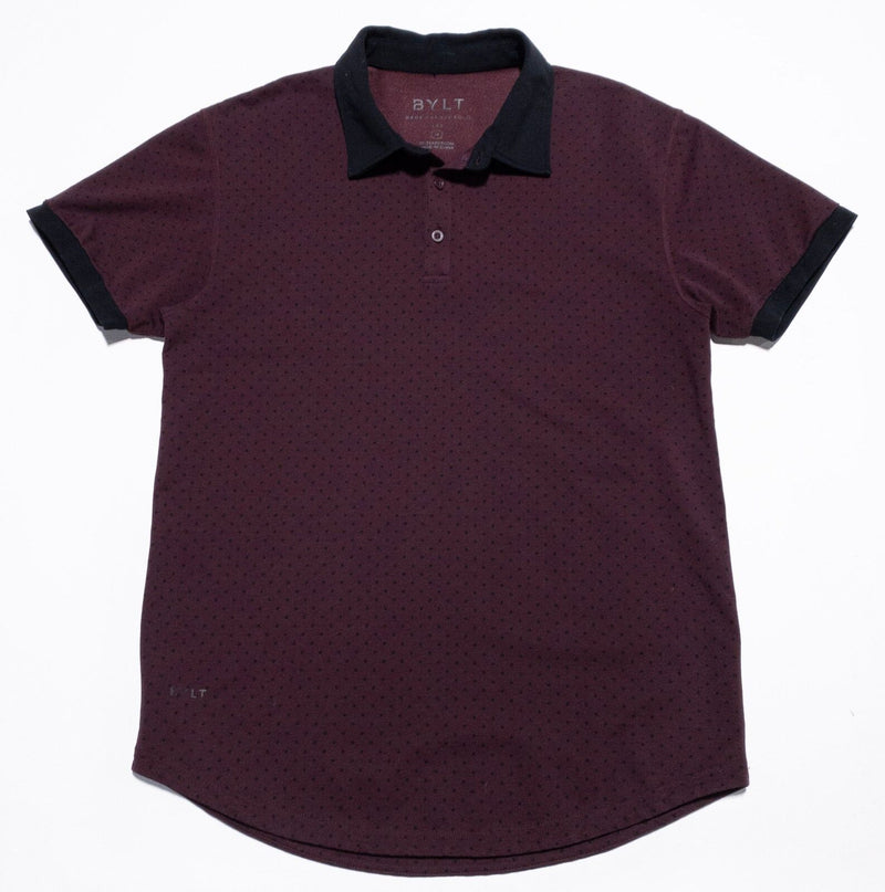 BYLT Drop Cut S/S Polo Shirt Men's Medium Polka Dot Burgundy Red Black