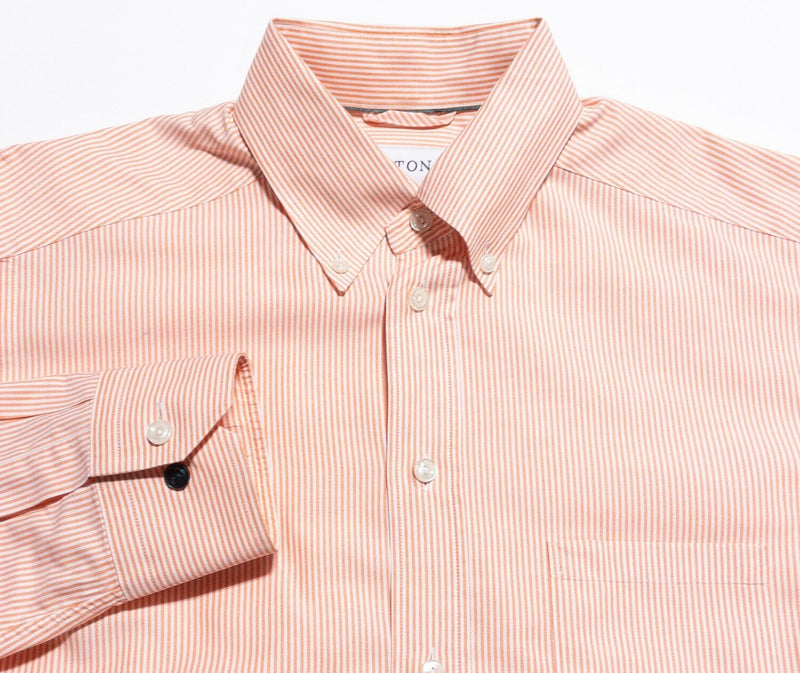 Eton Slim Dress Shirt Men's Medium 40 (15 3/4) Orange Striped Button-Down Fulham
