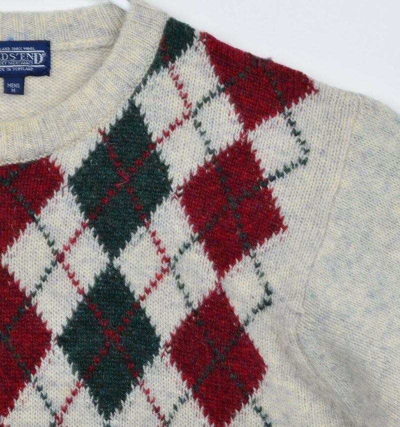 Vtg Lands' End Men's Sz Medium 100% Shetland Wool Argyle Sweater