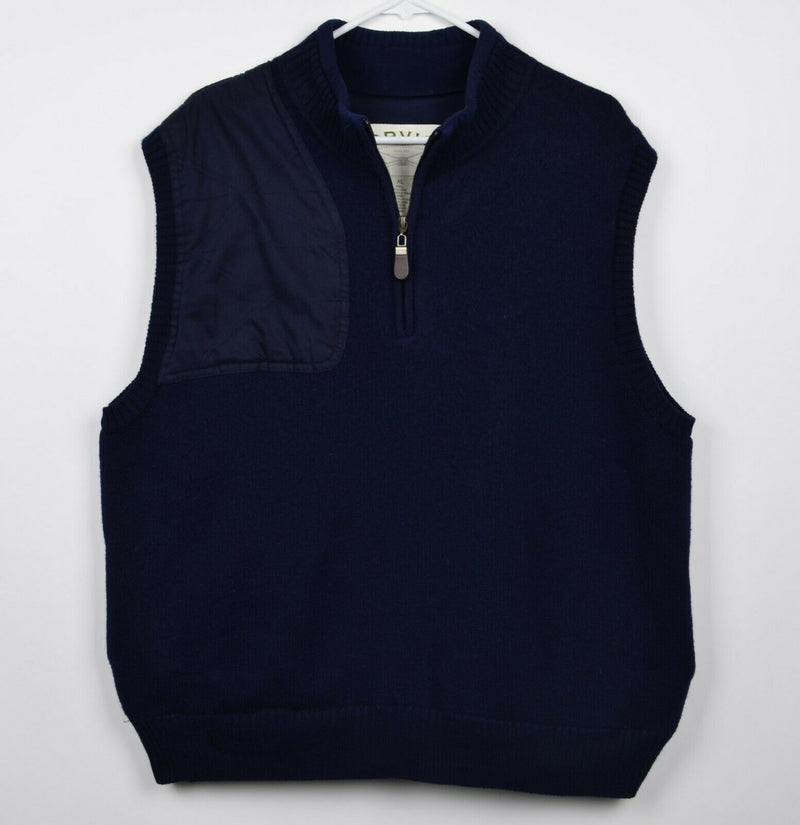 Orvis Men's Sz XL 100% Wool Padded Lined Navy Blue Hunting Shooting 1/4 Zip Vest