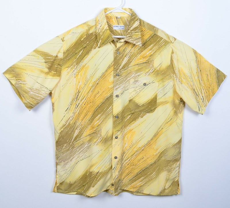 Georg Roth of Germany Men's XL Yellow Geometric Abstract Retro Camp Shirt