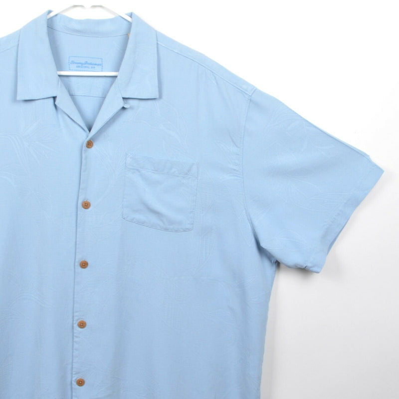 Tommy Bahama Men's 2XL Original Fit 100% Silk Blue Texture Floral Hawaiian Shirt