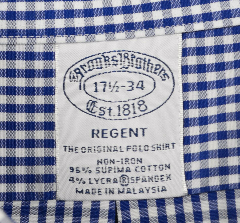 Brooks Brothers Men's Sz 17.5-34 Regent Non-Iron Blue Gingham Check Dress Shirt