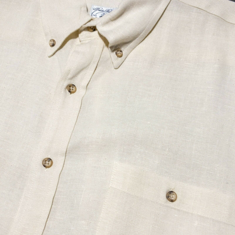 Brooks Brothers Linen Shirt Ivory Long Sleeve Button-Down Irish Men's Large