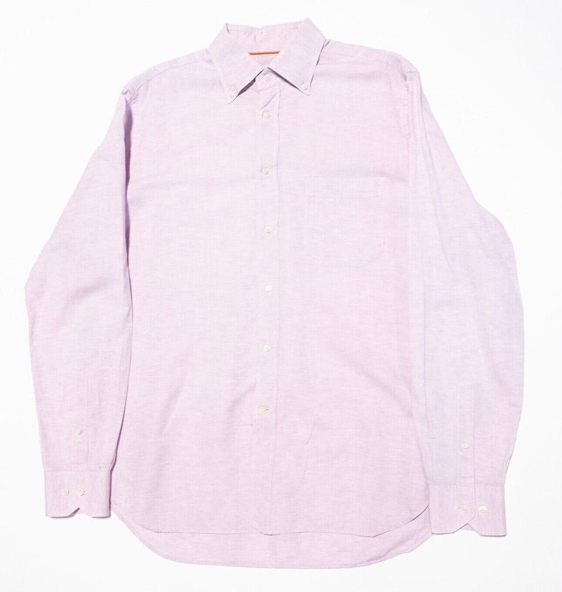 Corneliani Shirt 16.5 Men's Linen Long Sleeve Light Pink/Purple Button-Down