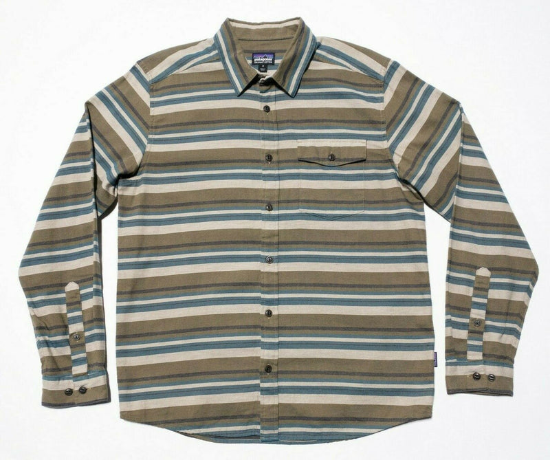 Patagonia Organic Cotton Flannel Shirt Olive Green Striped Men's Medium