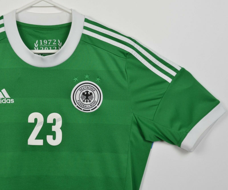 Germany Men's Medium Adidas Gomez Green Striped 2012 Away Soccer Jersey