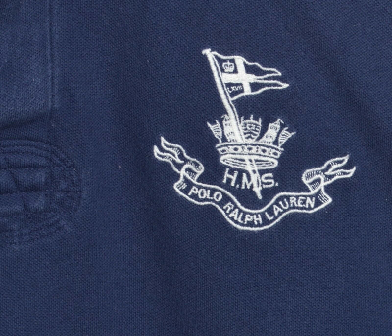 Polo Ralph Lauren Men's XL Embroidered HMS Crown Flag Navy Blue Rugby Shirt