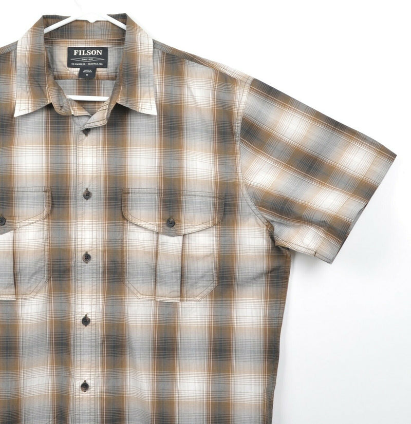 CC Filson Men's Sz Medium Brown Plaid Short Sleeve Button-Front Shirt