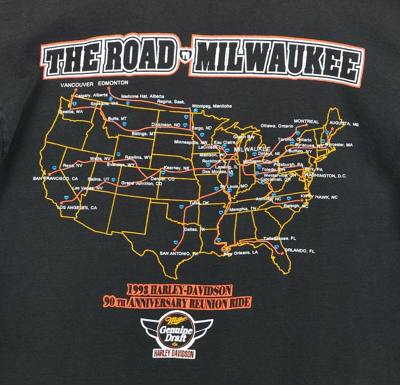 Harley-Davidson Men's XL Miller 90th Anniversary Road to Milwaukee 90s T-Shirt