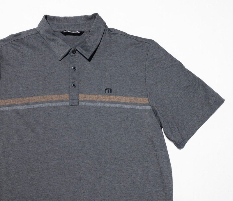 Travis Mathew Polo XL Mens Shirt Golf Polyester Wicking Gray Stripe Short Sleeve
