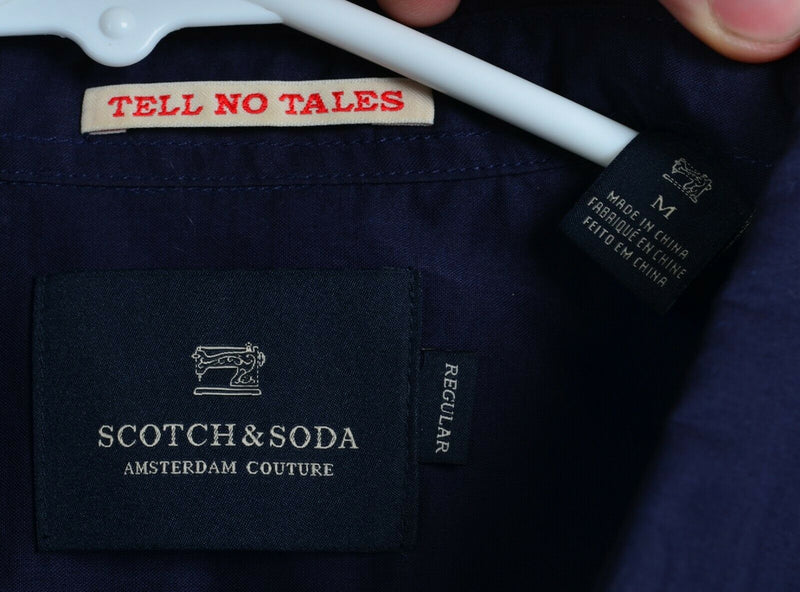 Scotch & Soda Men's Medium Gray Navy Blue Two-Tone Designer Button-Front Shirt