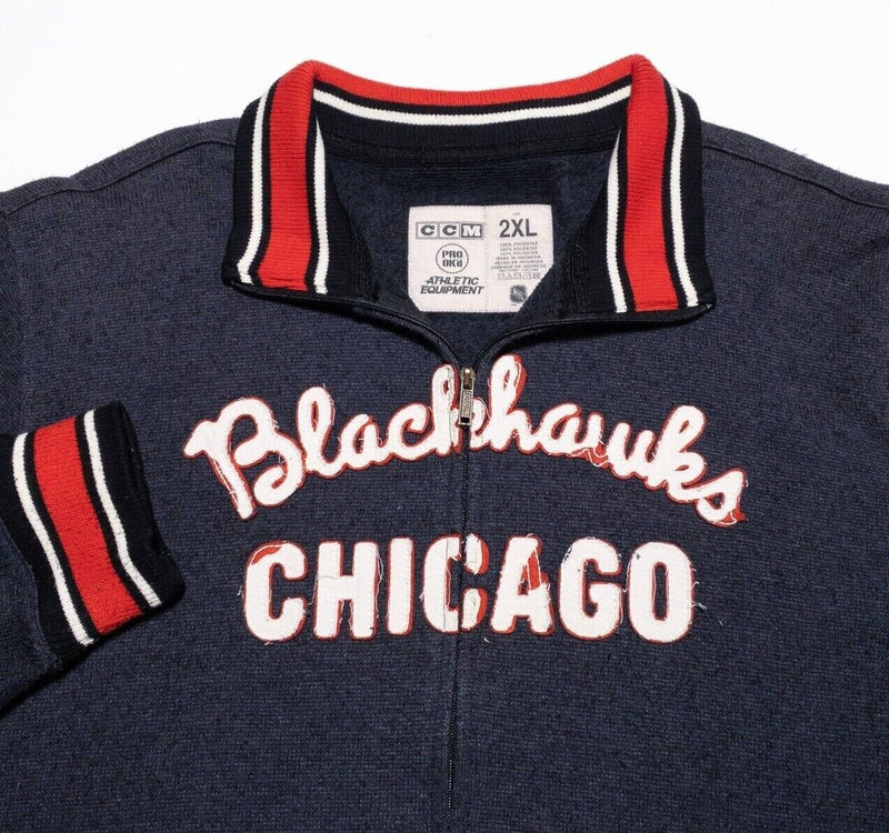 Chicago Blackhawks Jacket Mens 2XL CCM Retro Full Zip Sweatshirt Gray NHL Hockey