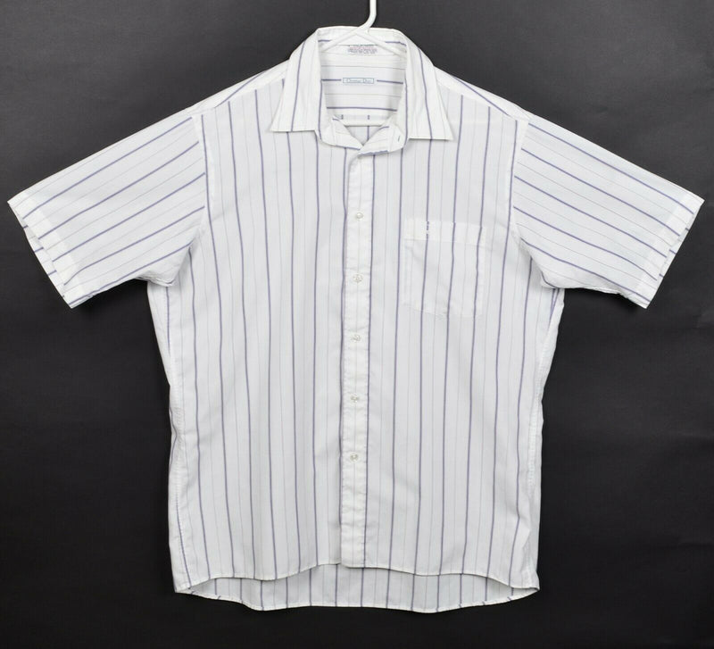 Christian Dior Men's 16.5 (Large) White Blue Striped Vintage 70s Button Shirt