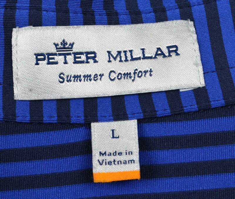 Peter Millar Men's Sz Large Summer Comfort Blue Navy Striped Golf Polo Shirt