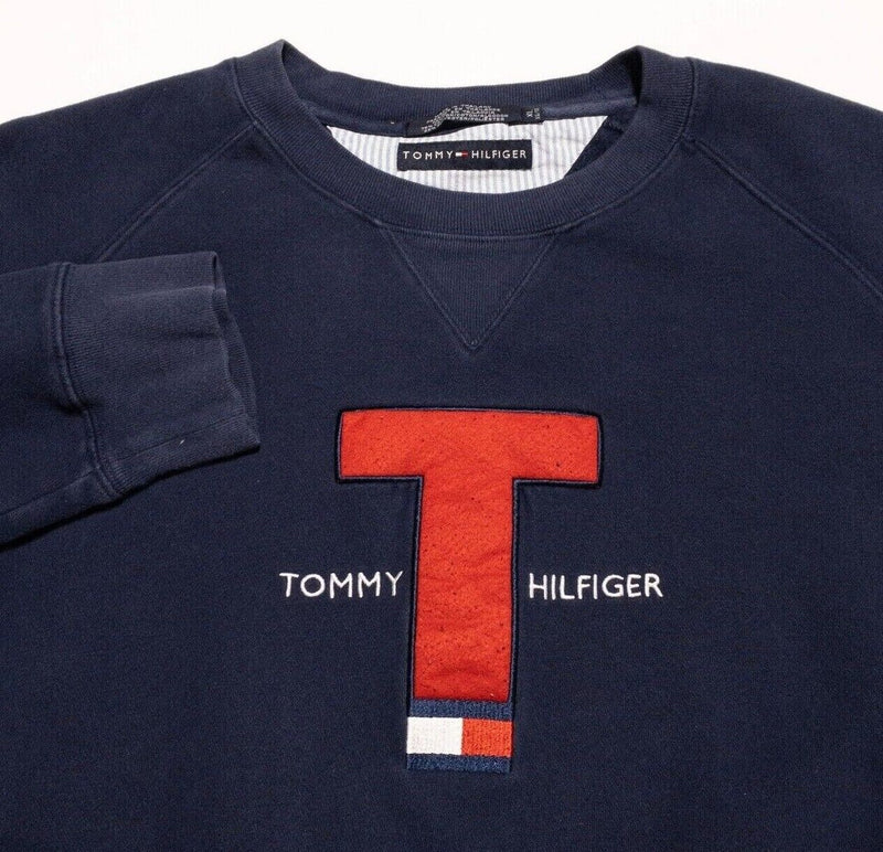 Vintage Tommy Hilfiger Sweatshirt Men's XL Crew Neck 90s Navy Blue Flag Logo