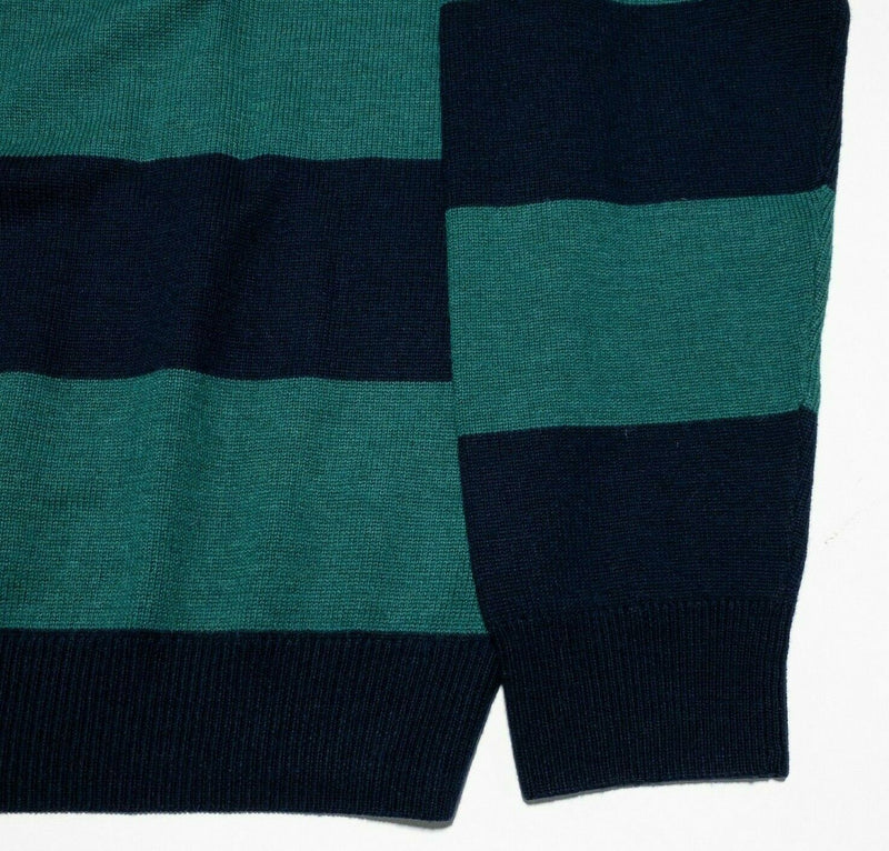 Brooks Brothers Men's XL Merino Wool Green Navy Blue Striped Sheep Logo Sweater