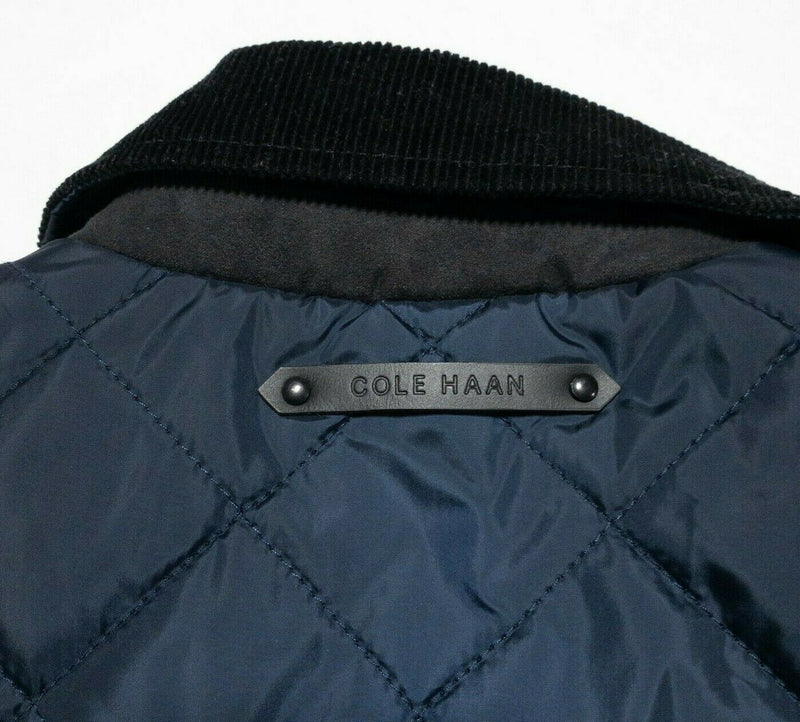 Cole Haan Men's Large Navy Blue Corduroy Collar Quilt Barn Coat Field Jacket