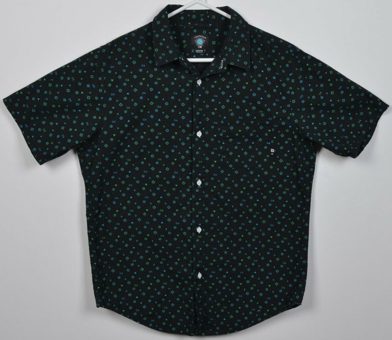 Fourstar Men's Medium Geometric Print Blue Green Diamond Button-Front Shirt