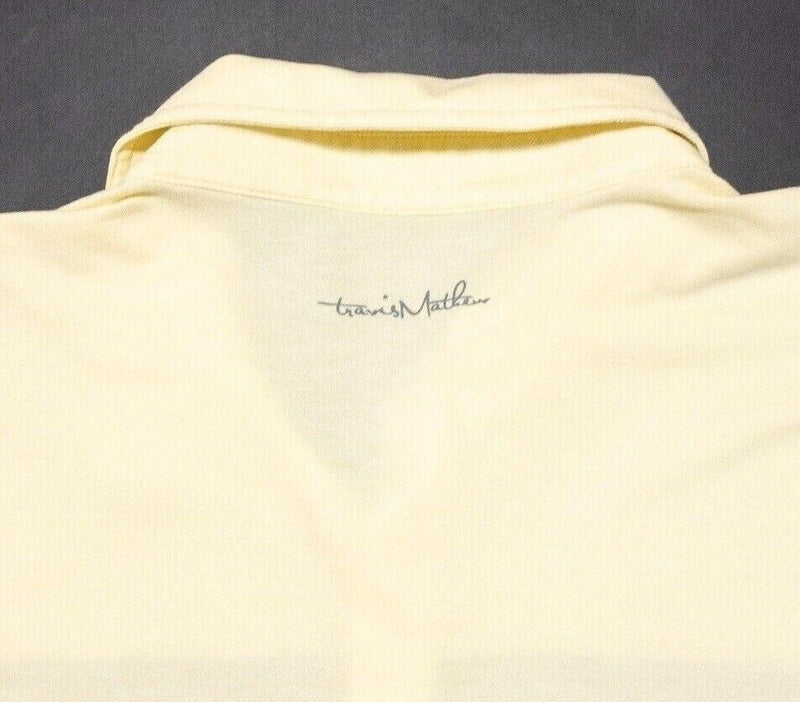 Travis Mathew Golf Polo Large Men's Wicking Light Yellow Gray Chest Stripe