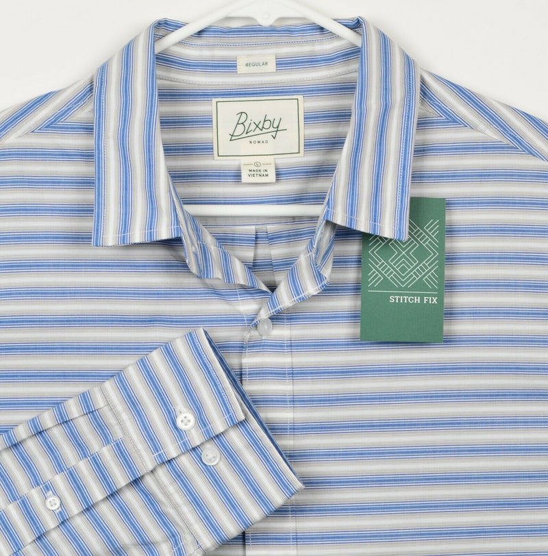 Bixby Nomad Men's Sz Large Blue Gray Striped Stitch Fix Long Sleeve Shirt NWT