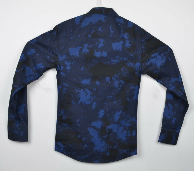 Vince Camuto Men's XS Blue Black Splatter Abstract Designer Button-Front Shirt
