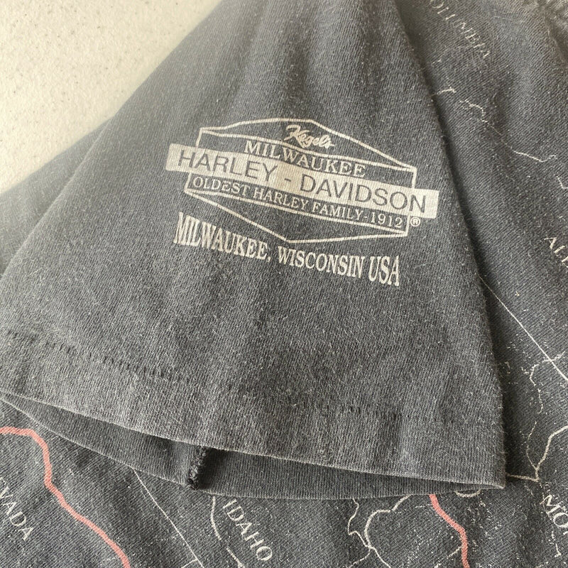 Vintage Harley-Davidson Men's XL 90th Anniversary Map Milwaukee All Over T-Shirt
