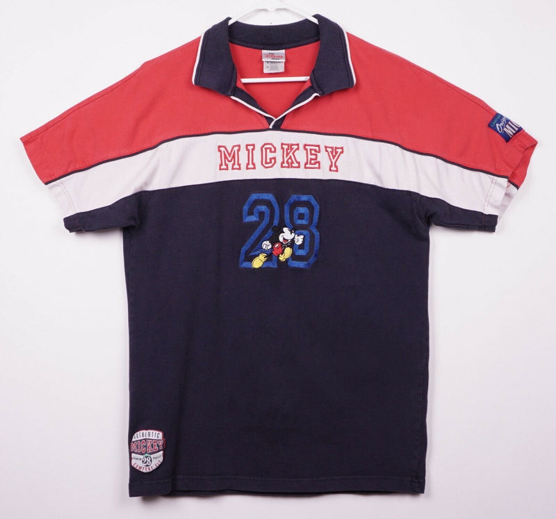 Disney Store Men's Sz Medium Mickey Mouse 28 Embroidered Colorblock Polo Shirt