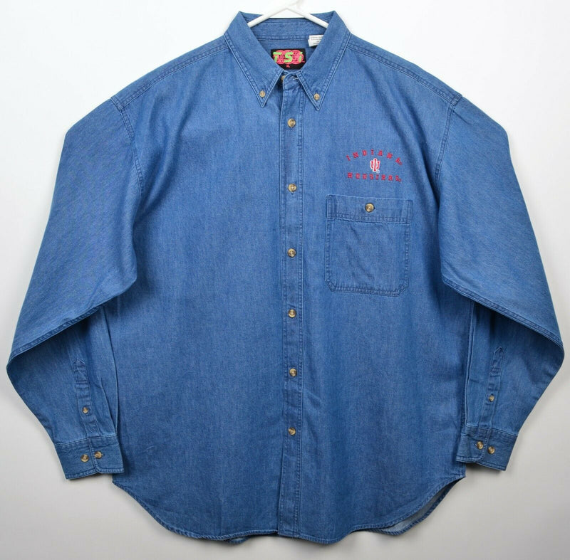 Indiana Hoosiers Men's XL Denim Blue Jean TSI Vintage 90s NCAA Button-Down Shirt
