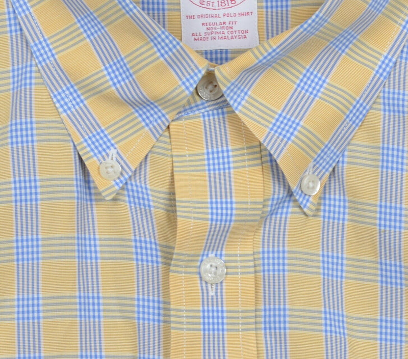 Brooks Brothers Men's 2XL Regular Fit Non-Iron Yellow Blue Button-Down Shirt