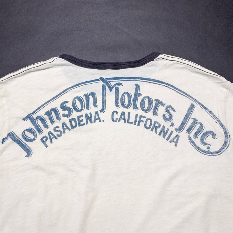 Johnson Motors T-Shirt Men's XL Ringer Logo Double Sided Cream California Biker