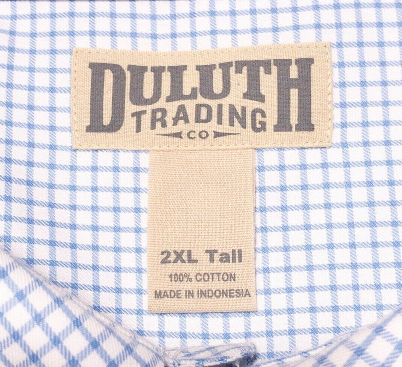 Duluth Trading Co 2XLT Shirt Men Big & Tall White Blue Graphic Check Button-Down