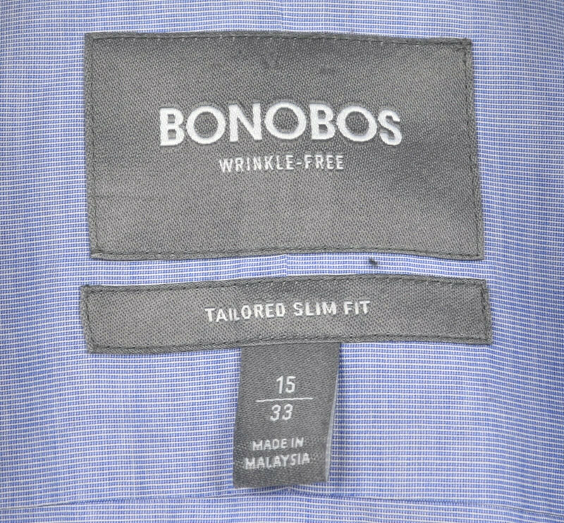 Bonobos Wrinkle Free Men's 15/33 Tailored Slim Fit Blue Button-Front Dress Shirt