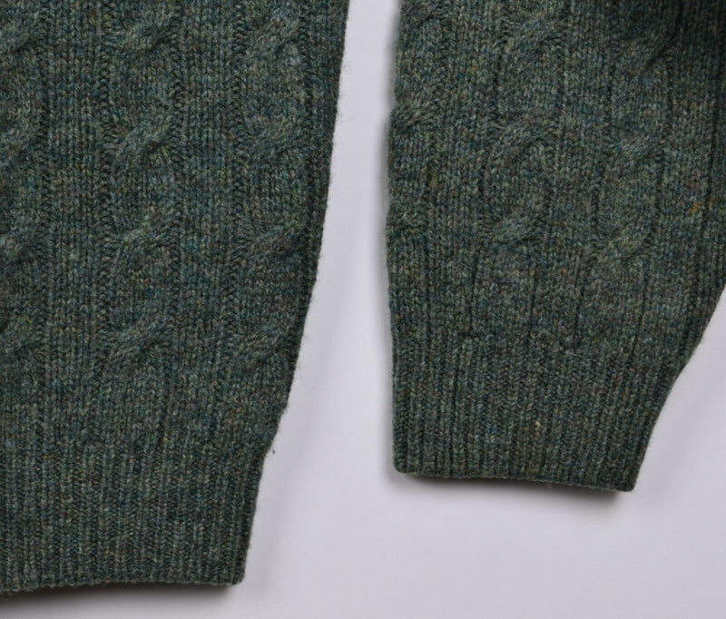 Vtg LL Bean Men's Sz Medium Lambswool Cable Knit Green Pullover Scotland Sweater