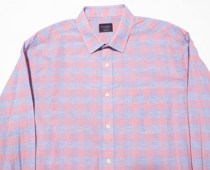 UNTUCKit Linen Shirt Men's XL Peach Pink Blue Check Long Sleeve Button-Front