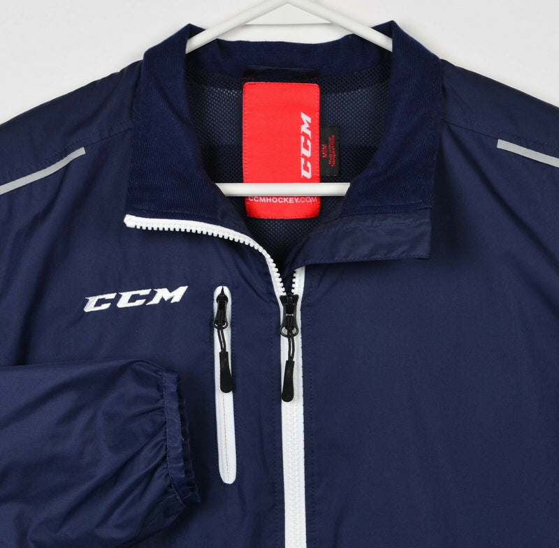 CCM Hockey Men's Medium Navy Blue Full Zip Mesh Lined Warm-Up Windbreaker Jacket