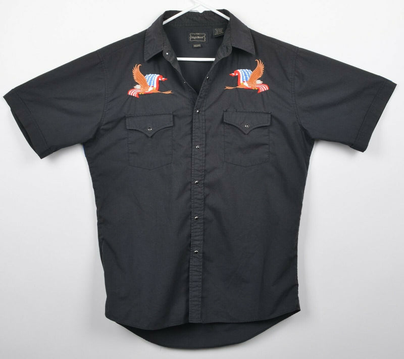 High Noon Men's Medium Pearl Snap Bald Eagle Flag Embroidered Rockabilly Shirt