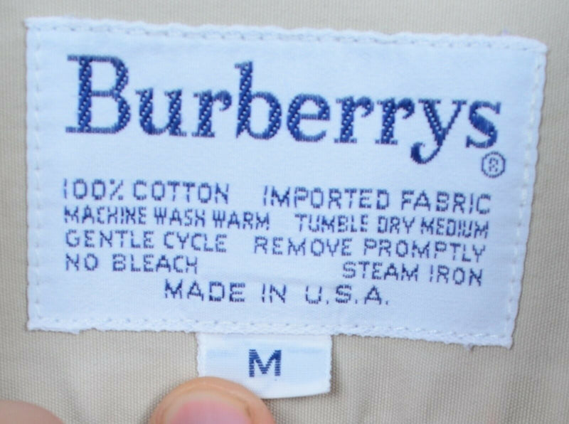 Vintage 80s Burberry Men's Medium Solid Khaki Tan Roll-Tab Sleeve Safari Shirt