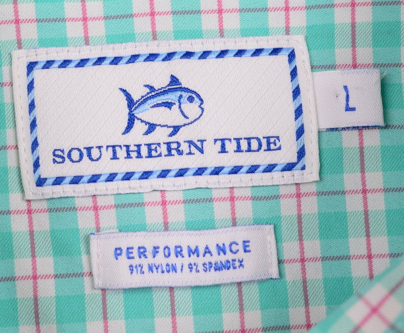 Southern Tide Performance Mens Large Nylon Spandex Green Plaid Button-Down Shirt