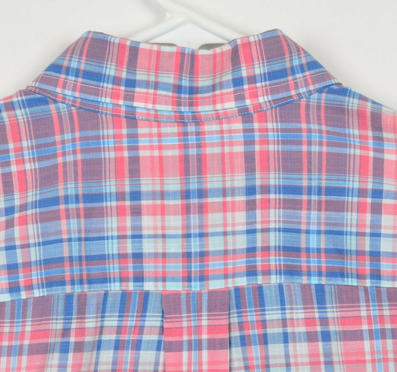 Vineyard Vines Men's Medium "Whale Shirt" Pink Blue Plaid Button-Down Shirt
