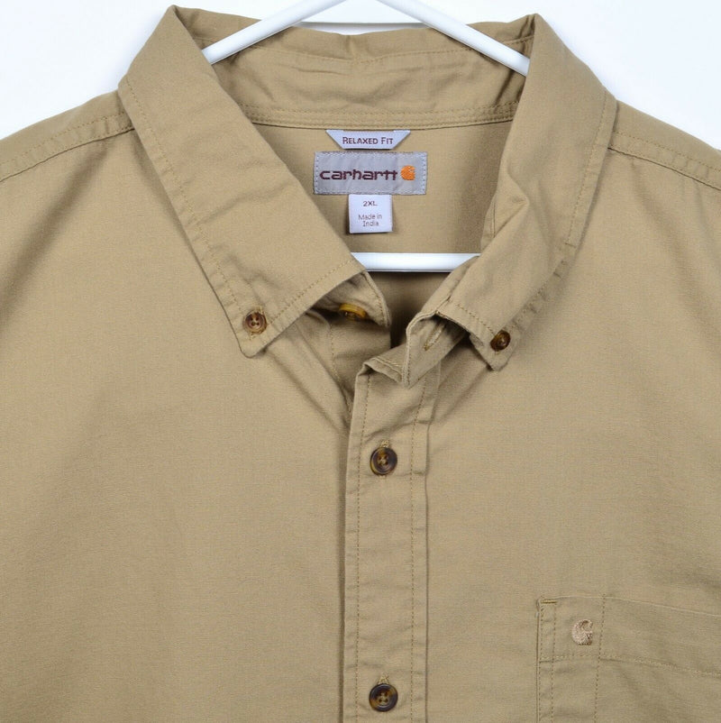 Carhartt Men's 2XL Relaxed Fit Solid Brown Essential Button-Down Work Shirt
